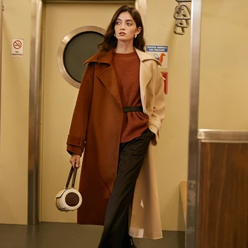 TWOTWINSYLE Hit Farve Tweed Frakke For Kvinder Revers Lange Ærmer Asymmetrisk Tykke Vindjakke Kvindelige 2020 Efterår Mode Tøj