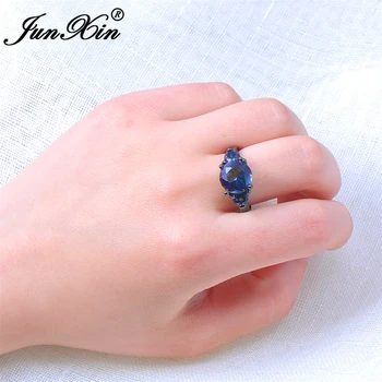 JUNXIN Mode Kvindelige Regnbue Ringen Mysterium Geometriske Ring Sort Guld Fyldt Smykker, Vintage vielsesringe Til Mænd Og Kvinder