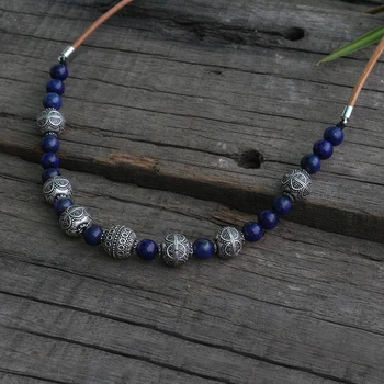 8mm Lapis Lazuli Perler, Halskæde,slaviske kvinder Etniske Smykker, Viking Etniske halskæde 15mm LUNULA perle