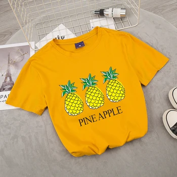 Kawaii Kvinder T-Shirt Plus Size Bomuld Sjove Ananas Print for Crew T-Shirt Harajuku Hals Søde T-shirts, Korte Ærmer Shirts