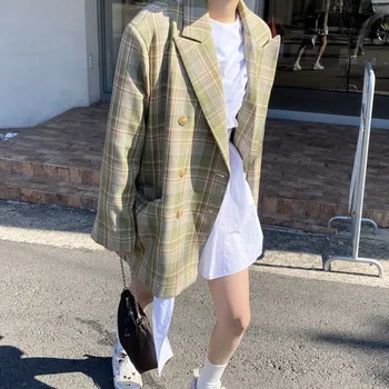 Kvinde Jakke Falder 2020 Tøj Jakker Vinter Kpop Pels Harajuku Overdimensionerede Mode Vintage Plaid Streetwear Halloween Toppe