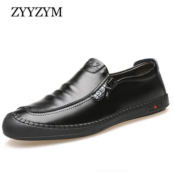 ZYYZYM Mænd Casual Sko Split Læder Forår Sommer Zip Style Loafers Mænd Enkelhed Håndarbejde Mode Falts Sko Mænd