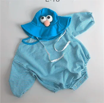 Nyfødte Baby Tøj Stribet Bodyer med Lange Ærmer Efteråret Tøj Og Hat 0-24m Baby Pige Casual Buksedragt Tøj Overalls