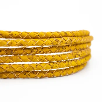 5 mm Flettet gule runde kork snor portugisiske kork Smykker leverer Resultater ledningen veganer Kork Snor COR-379