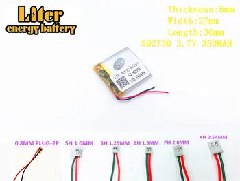 Liter energi-batteri 3,7 V 350mAh 502730 plug Lithium Polymer Li-Po Genopladeligt Batteri Til MP3-MP4 MP5 Lithium polymer batteri