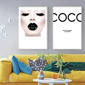 Modern Vogue COCO Black Lips Sexy Girl Wall Art Canvas Poster Minimalist Print Painting Wall Picture for Home Decor картины