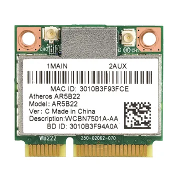 Kort for Atheros AR5B22 AR9462 Dual Band-2.4 GHz og 5 ghz Trådløse WiFi Bluetooth Halvdelen Mini-PCI-e-Kort