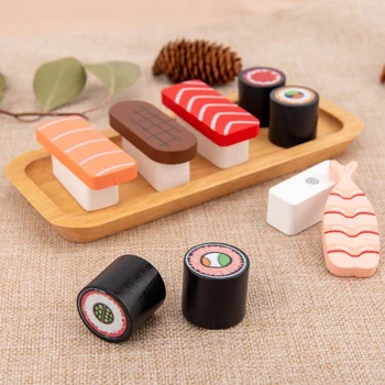 Træ-Foregive Spille Legetøj Mad Sushi Sæt med Servering Bord Spil Mad Pædagogisk Legetøj Fødevarer er Fastsat for Børn Børn