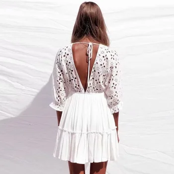 Daglig OWLPRINCESS 2020 den nye ms backless kjole bomuld mesh kjole Solid farve-udskæring kjole