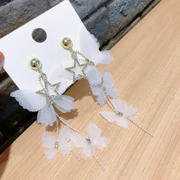 Koreanere Nye, Luksuriøse Butterfly Rhinestone Dingle Øreringe Fashion Star Hjertet Lang Kvast Øreringe til Kvinder Party Smykker