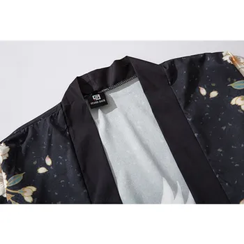 2020 Sommeren Mænd Kvinder Solbeskyttelse Cardigan Japansk Harajuku Lejligheder Robe Kran Udskrive Tøj Mandlige Samurai Kimono Streetwear