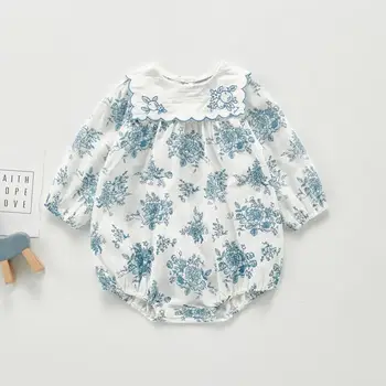 0-24M Nyfødte Baby Pige Tøj Efteråret Kids med Lange Ærmer Bomuld Blomstret Body Elegant Buksedragt Flæser