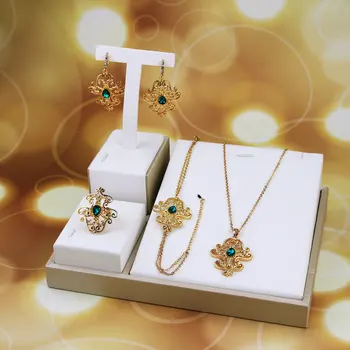 Sunspicems 2021 Guld Farve Marokko Øreringe Halskæde, Ring, Armbånd Bryllup Smykker Sæt til Kvinder Indiske Crystal Brud Bijoux