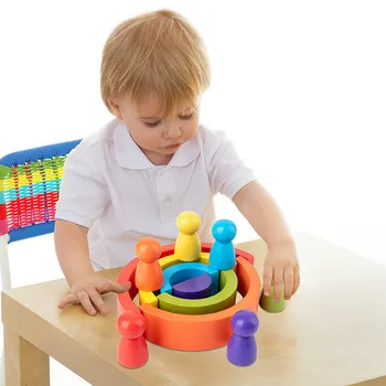 Baby Legetøj Rainbow Træ-Legetøj Halvcirkel Byggesten Rektangulær Bord Pegdolls Geometriske Træ-Legetøj For Børn, Uddannelse