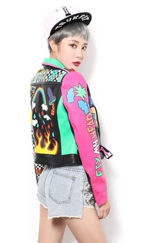 Hit farve Læder jakker 2020 Foråret Thailand fashion brand graffiti udskrivning cartton lokomotiv Pu læder jakke wj231