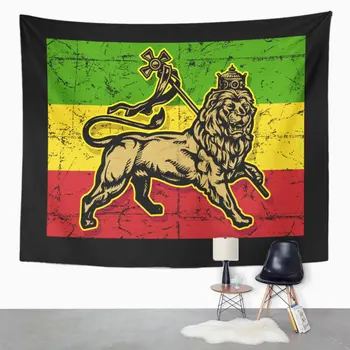 Grøn Rasta Løven af Juda Flag Red Jamaica Reggae-Tapetet Home Decor vægtæppe til Stue, Soveværelse Dorm 60x80 Cm