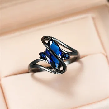 Søde Mand Kvinde Blå Geometriske Ring Vintage Sort Guld Vielsesringe Unqiue Style Løfte Mænd Kvinder Engagement Ring