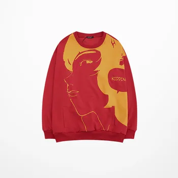 Nye Fashion Vinter Varm Fleece Hættetrøjer Sweatshirt Mænd Rød Fuld Farve Print Hættetrøjer Mænd High Street Kanye Sweatshirt Mænd Kvinder