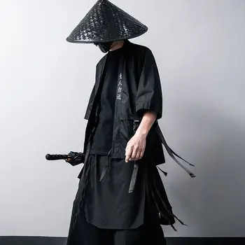 MrGoldenBowl Nye Mænds Tøj, Turn-Down Krave Knap Regelmæssig Print Japansk Stil Jakke Åbne Sy Jakke Ninja Stil