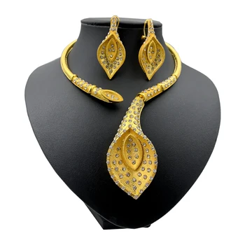 Nye Afrikanske Smykker Sæt til Kvinder Y Halskæde, Armbånd, Øreringe og Ring Luksuriøse Dubai Guld Smykker Sæt