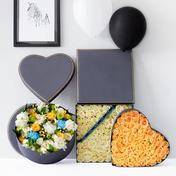 Solid Farve Large Heart-Shaped Round Square Box Emballage Buket Blomster Max Gaver til mors Dag Blomster Emballage Kasser