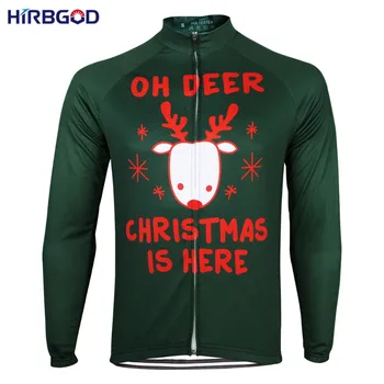 HIRBGOD Mænds Jul Bike Jersey med Lange Ærmer Let Road Sport Grønne Efteråret Trøje Shirt Tøj til Jul