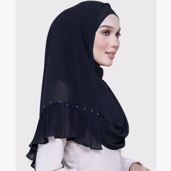 1 stk-Perler Patchwork Læg Pearl Boble Chiffon Pearl Rynke Sjaler Plisseret Hijab Syning Muslimske tørklæder/tørklæde 23color