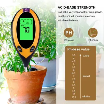 Yieryi 4 I 1 Digital PH-Meter Jord, Fugt Overvåge Temperatur, Sollys Tester For Havearbejde Planter Landbrug Med Blacklight