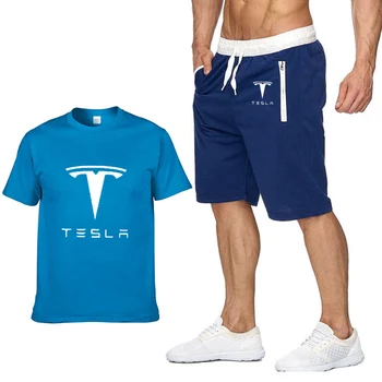 Herre Korte ærmer Tesla Bil Logo Sommeren Herre t-Shirt Harajuku Hip Hop t-shirt i høj kvalitet Bomuld T-Shirts, shorts, der passer Sportstøj