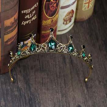 DIEZI Barok Guld Farve Grøn Perle Sten krystaller Bryllup Crown Dronning Tiara Brud Crown Hovedbøjle Brude Tilbehør, Hår Smykker
