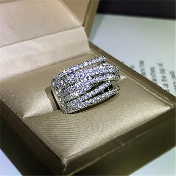 Størrelse 6-10 Luksus Smykker 925 Sterling Sølv Bane White Sapphire CZ Diamant Gemstones Part Kvinder, Bryllup, Engagement Band Ring