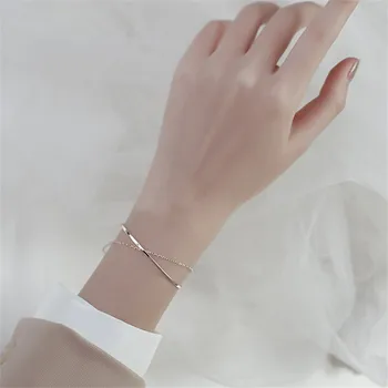 Top Kvalitet 925 Sterling Armbånd I Sølv Kvinder Smykker Mode Dobbelt Lag Kæde Armbånd Tilbehør Armbånd Pige