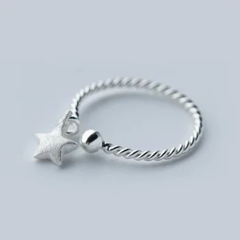MloveAcc 925 Sterling Sølv Twist 3D-Stjernede Charme Lille Finger Ring Tail Ring Bedste Ven, Elsker Fest Kvinder Ringe Engros