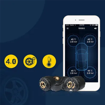 TP630 TPMS Bil Bluetooth TPMS-Tire Pressure PSI BAR Temperatur Alarm System Med 4 Sensorer Til IOS til Android, iPhones
