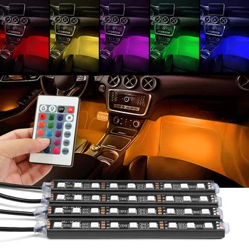 4stk Bil RGB LED KØRELYS Strip Light LED Strip Lights Farver Led Bil Interiør Lys Dekorative Atmosfære Lampe Med Fjernbetjening