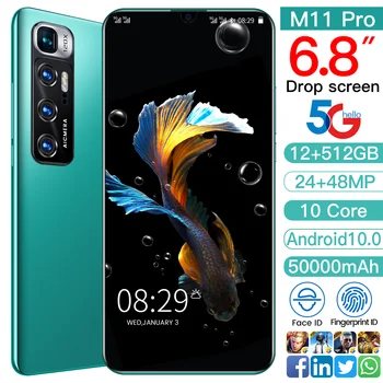 Xiao M11 Pro 6.8 tommer SmartPhone Globale Version 512GB 5000mAh Android 10.0 GPS Wifi 5G Mobile PhoneIn Lager Dual SIM