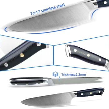 Køkkenkniv 8 Tommer Kok Knif 7Cr17 440C High Carbon Stainless Steel tyske G10 Håndtere Santoku kødkniv kniv Madlavning Værktøj