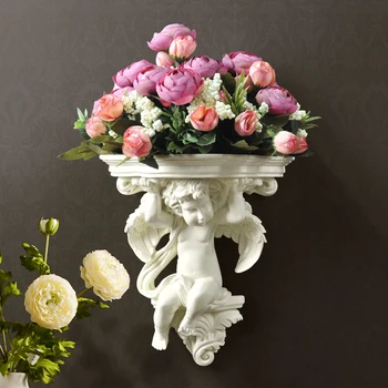Harpiks Engel Figur Væggen Vase med Kunstig Blomst Nordiske Dekoration Hjem Flower Vase Hvid Hængende Vase til Bryllup