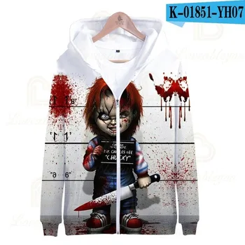 Lynlås Hættetrøjer Det Onde, Gode 3D Printet Hoodie Sweatshirt Drenge Piger Halloween Chucky Jakke Børn, Børn Tøj