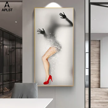Diset Nøgne Kvinder Udskriver & Plakater Sexet Nøgen Piger Ben Paraply Bryde Glas Lærred Maleri på Væggen Billede til stuen Badeværelse