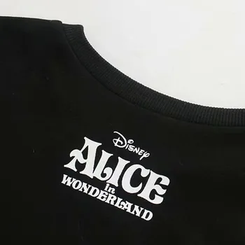 Disney Sweatshirts Harajuku Mode Alice i Eventyrland Tegnefilm blomsterprint O-Neck Pullover Kvinder med Lange Ærmer Sort Kvindelige Toppe