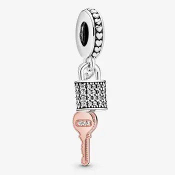 2020 Autentisk 925 Sterling Sølv Perle Bane Hængelås og Nøgle Dingle Charme passer Oprindelige Pan Armbånd til Kvinder DIY Smykker