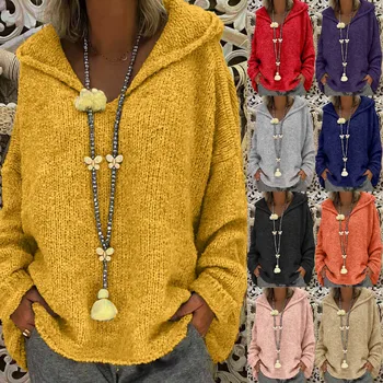 Kvinder Mode Løs i Stor Størrelse Solid Farve Hætte, Lange Ærmer Sweater Toppe, Mode, retro design vinteren mænds sweater med V-hals top