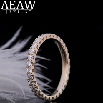 AEAW Solid White 10K Guld Runde Cut Moissanite Diamant Enternity Fuld Diamant Band 2mm For Kvinder