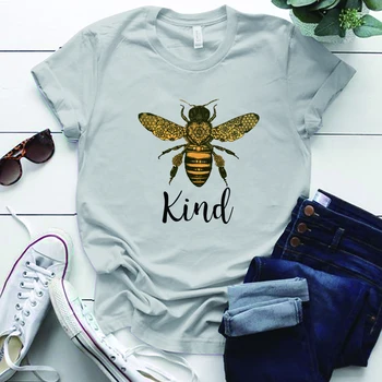Bee Form Trykt Kvinder Casual T-Shirts Sjov Sommer T-Shirts Kvinde Graphic Tee Hipster Toppe Venlighed Pige Gave Toppe Laides Tøj