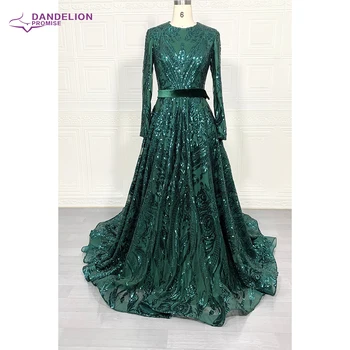 Elegant A-Line Luksus-Kjole Til Aften I Muslimske 2020 Vintage Lange Ærmer Pailletter Sparkle Prom Party Kjole