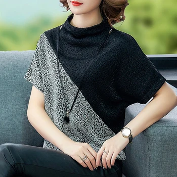 Koreansk Modetøj 2021 Damer Toppe Leopard Office-O-Hals Kortærmet Skjorte Kvinder Toppe Blusas Shirts Plus Size Kvinder 8498