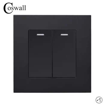COSWALL Enkel Stil, PC Panel 2 Banden 2-Vejs Passerer Gennem On / Off Lys Switch Tændt Væggen Rocker Switch AC 12-16A 250V