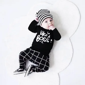 Nyfødte Baby Boy Tøj Sæt 2020 Efteråret Bomuld langærmet Brev Som En Boss T-shirt Bukser Outfit 2stk Passer Spædbarn Tøj