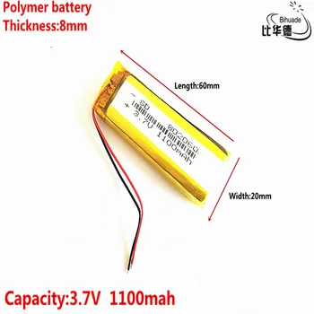 God Qulity Liter energi-batteri 3,7 V,1100mAH 802060 Polymer lithium-ion / Li-ion-batteri i tablet pc-BANK,GPS,mp3,mp4